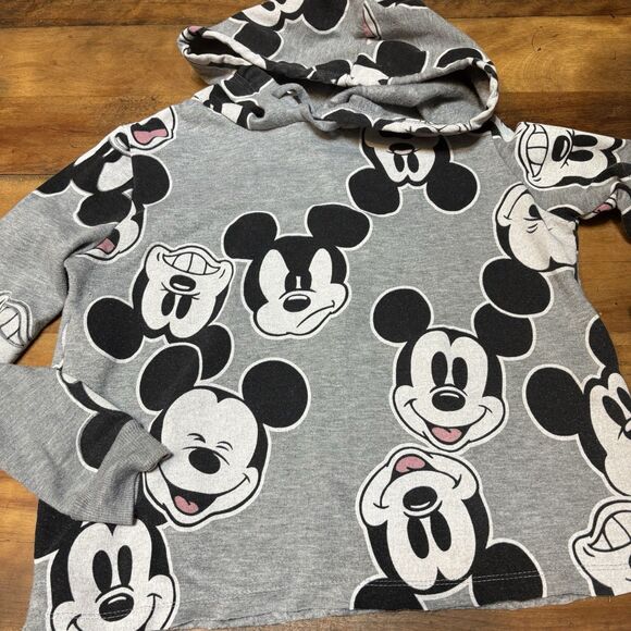 Disney Parks Mickey Mouse AOP Faces Crop Sweatshirt Women's S Gray Hoodie - Picture 2 of 11